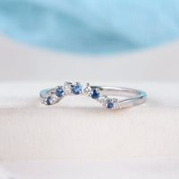 1.20 Ct Round Cut Blue Sapphire & White CZ Curve Promise Band Ring In 925 Sterling Silver