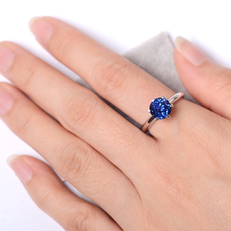 1 CT Round Cut Blue Sapphire Diamond 925 Sterling Silver Anniversary Ring For Women