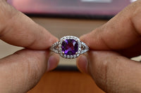 1 CT Cushion Cut Amethyst Diamond 925 Sterling Silver Halo Engagement Ring