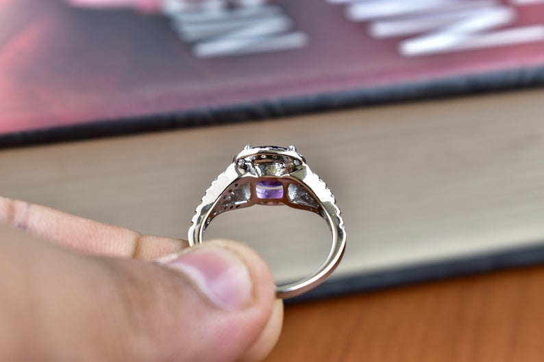1 CT Cushion Cut Amethyst Diamond 925 Sterling Silver Halo Engagement Ring