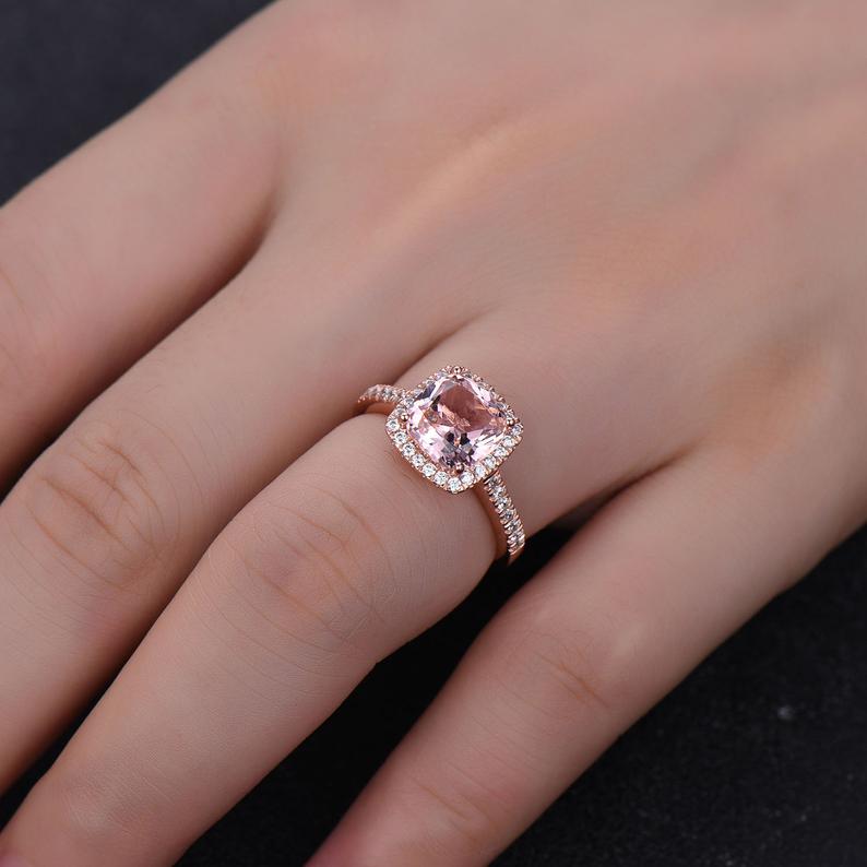 2.25 Ct Cushion Cut Pink Morganite Rose Gold Over On 925 Sterling Silver Halo Wedding Ring