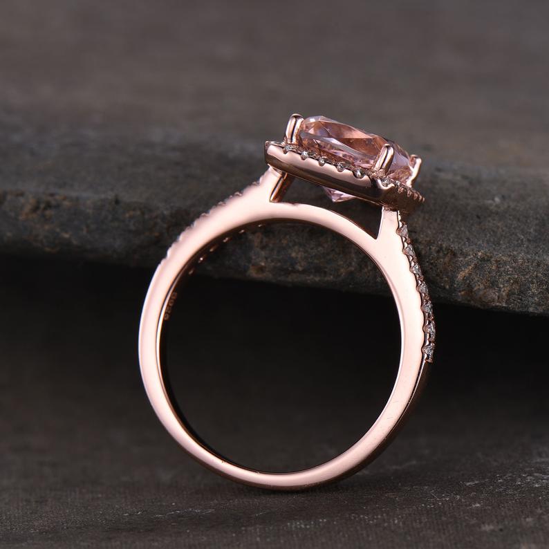 2.25 Ct Cushion Cut Pink Morganite Rose Gold Over On 925 Sterling Silver Halo Wedding Ring