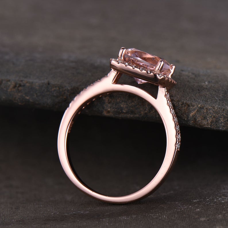2 CT Cushion Cut Pink Morganite Diamond 925 Sterling Sliver Engagement Halo Promise Ring  Promise Ring