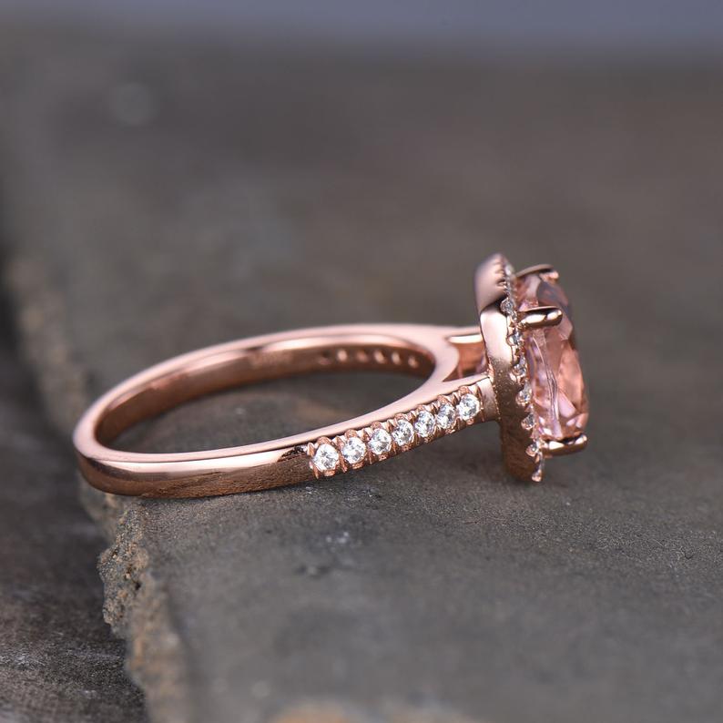 2.25 Ct Cushion Cut Pink Morganite Rose Gold Over On 925 Sterling Silver Halo Wedding Ring