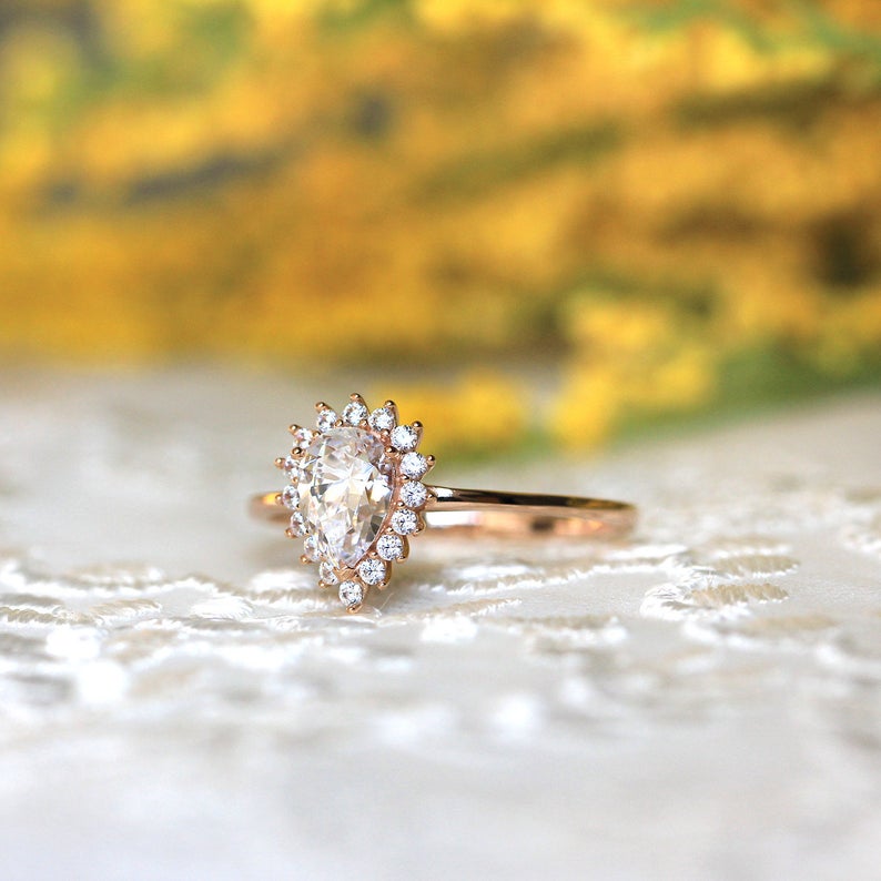 1.75 Ct Pear Cut Rose Gold Over On 925 Sterling Silver Halo Engagement Ring