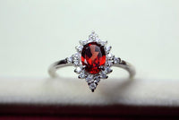 2.10 Ct Oval Cut Red Garnet 925 Sterling Silver Vintage Halo Engagement Ring