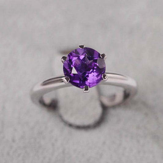1.00 Ct Round Cut Purple Amethyst Solitaire February Birthstone Ring In 925 Sterling Silver