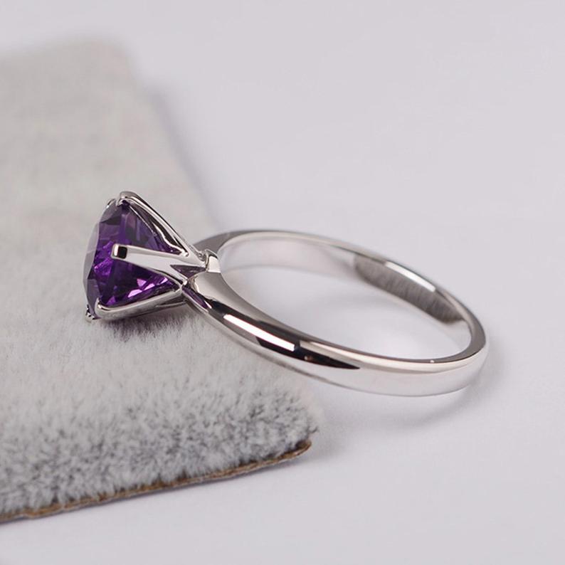 1.00 Ct Round Cut Purple Amethyst Solitaire February Birthstone Ring In 925 Sterling Silver