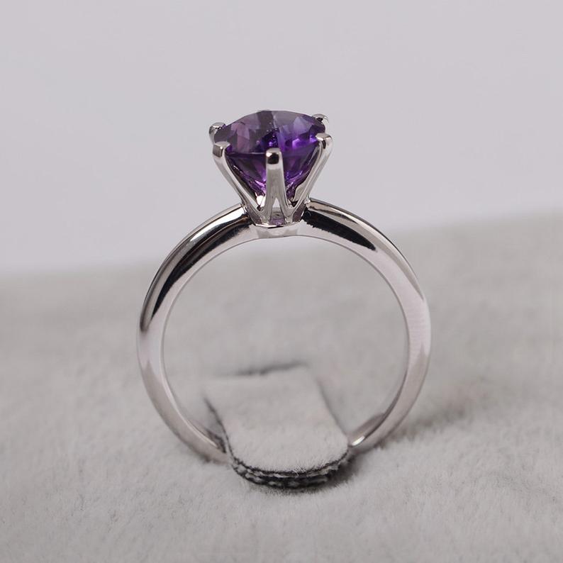 1.00 Ct Round Cut Purple Amethyst Solitaire February Birthstone Ring In 925 Sterling Silver