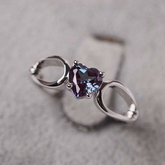 1 Ct Heart Cut Alexandrite 925 Sterling Silver Split Shank Solitaire Proposal Ring