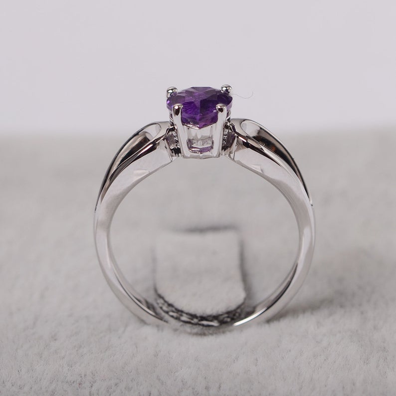 1.00 Ct Heart Cut Purple Amethyst Solitaire Proposal Ring In 925 Sterling Silver