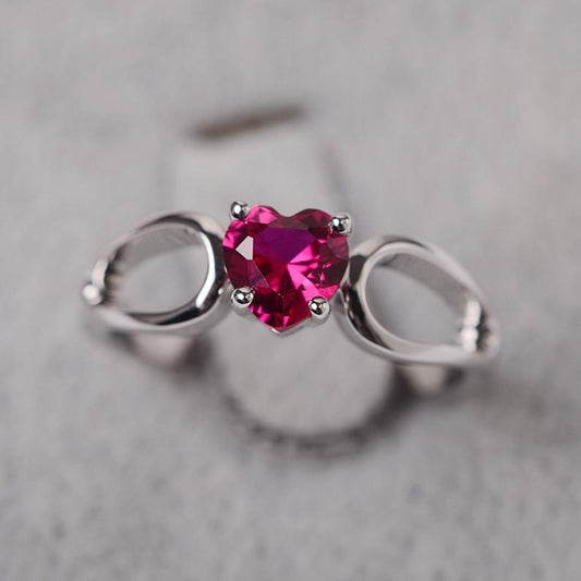 1.00 Ct Heart Cut Pink Ruby Solitaire Promise Ring In 925 Sterling Silver