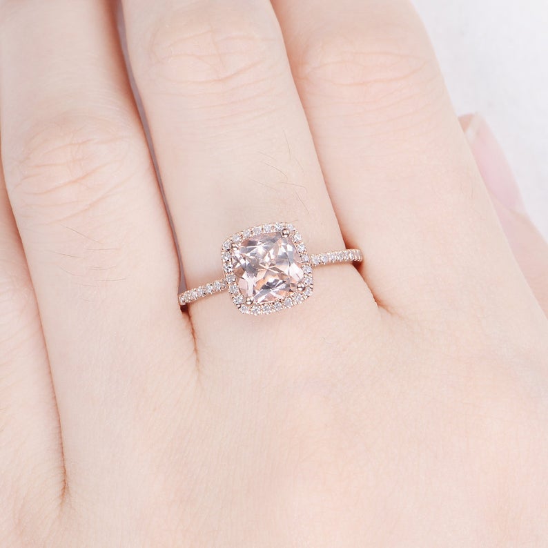 1 CT Cushion Cut Morganite Diamond Rose Gold Over On 925 Sterling Silver Halo Engagement Ring