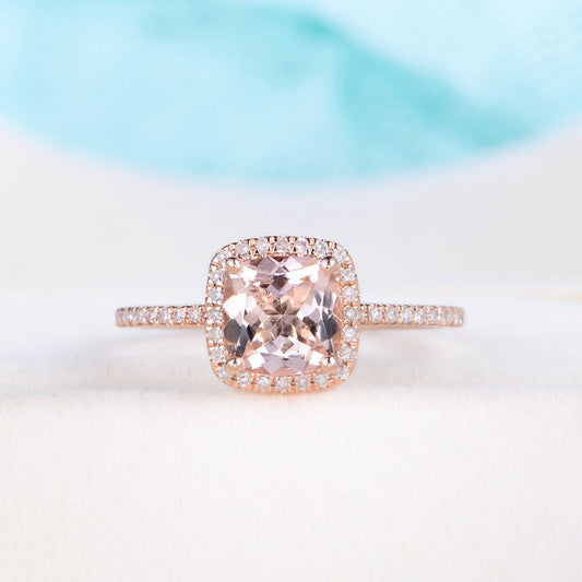 1 CT Cushion Cut Morganite Diamond Rose Gold Over On 925 Sterling Silver Halo Engagement Ring