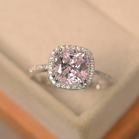 2.50 Ct Cushion Cut Pink Sapphire 925 Sterling Silver Halo Engagement Wedding Ring