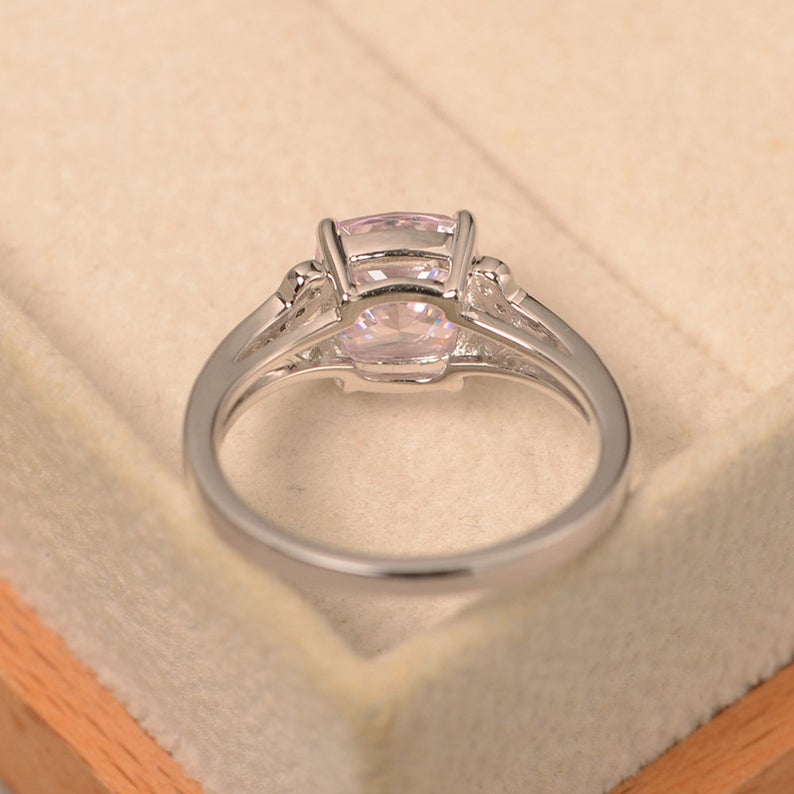 2.10 Ct Cushion Cut Pink Sapphire 925 Sterling Silver Solitaire W/Accents Engagement Ring