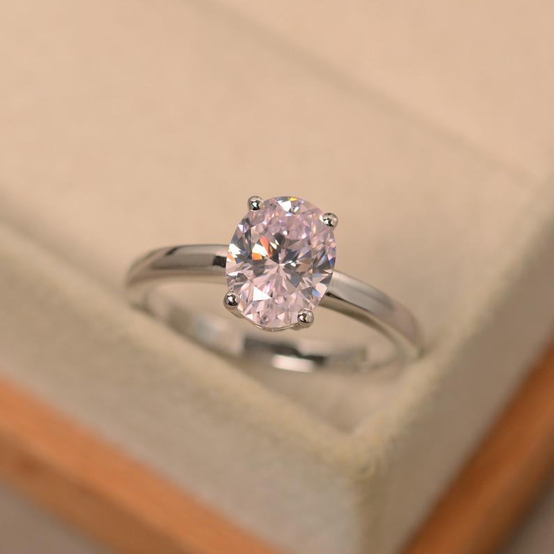 1.20 Ct Oval Cut Pink Sapphire 925 Sterling Silver Solitaire Engagement Ring