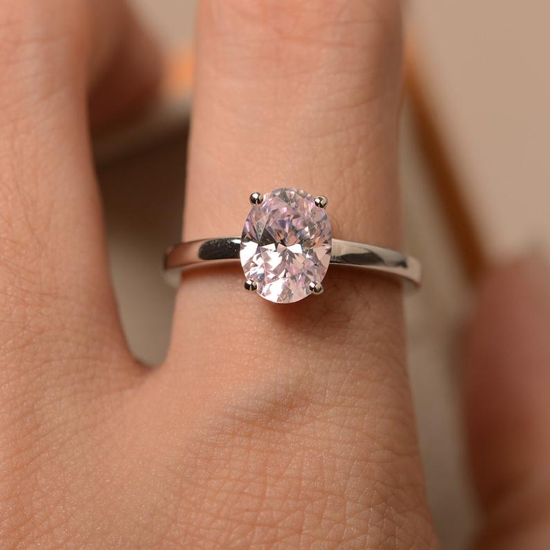 1.20 Ct Oval Cut Pink Sapphire 925 Sterling Silver Solitaire Engagement Ring