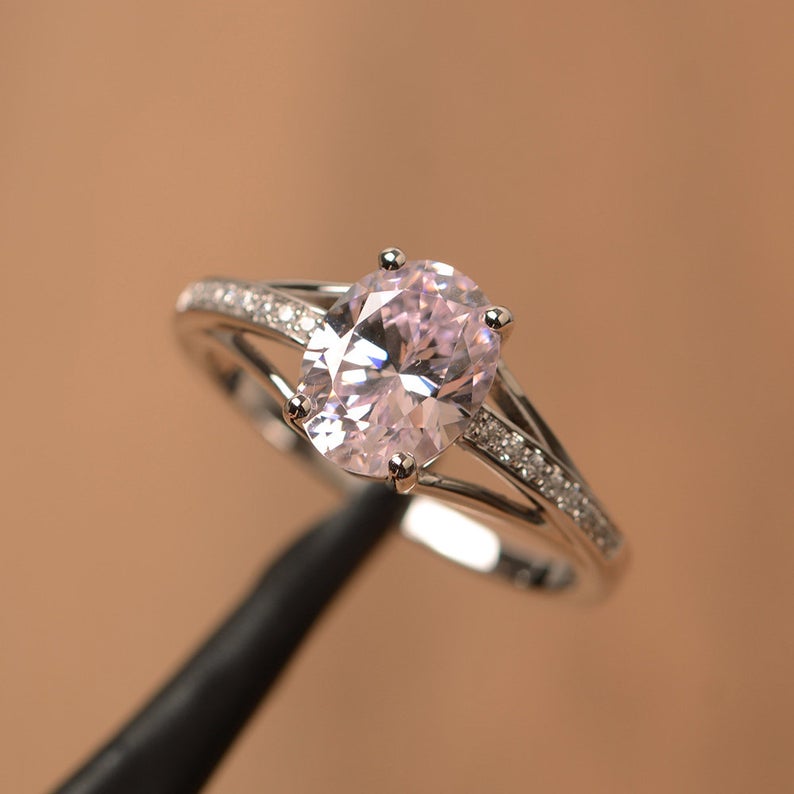 1.50 Ct Oval Cut Pink Sapphire 925 Sterling Silver Solitaire W/Accents Engagement Ring