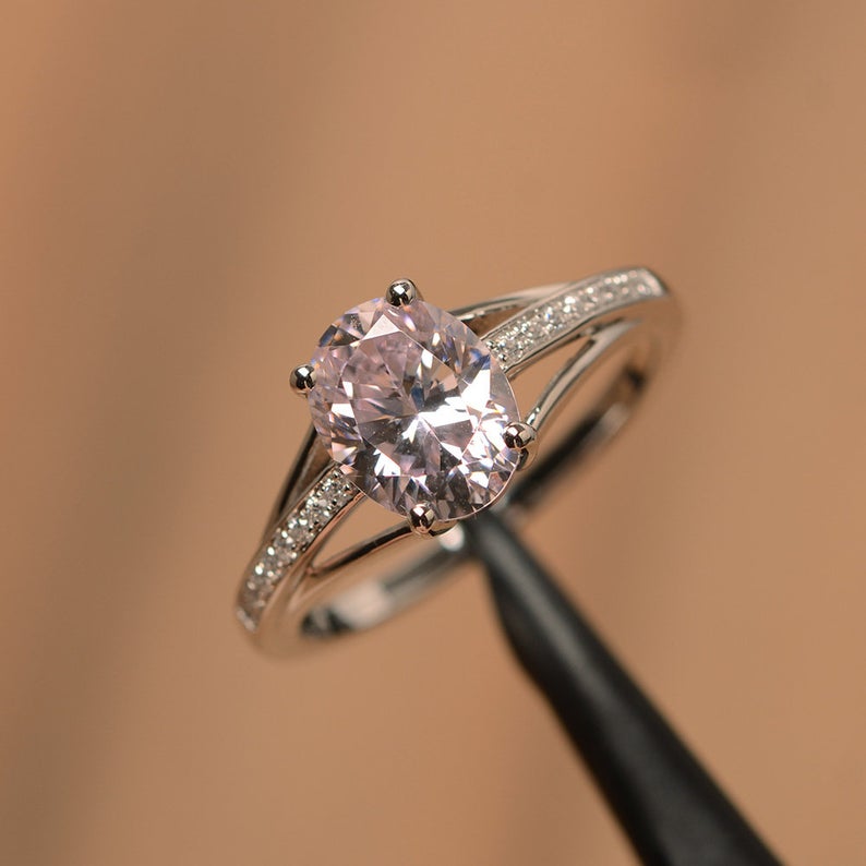 1.50 Ct Oval Cut Pink Sapphire 925 Sterling Silver Solitaire W/Accents Engagement Ring
