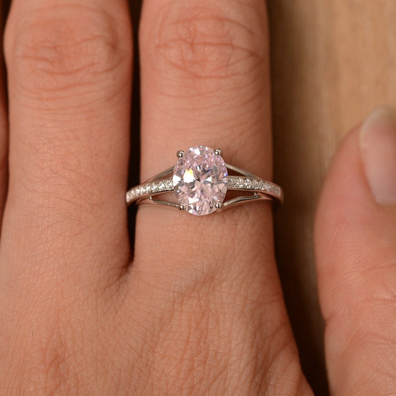 1.50 Ct Oval Cut Pink Sapphire 925 Sterling Silver Solitaire W/Accents Engagement Ring