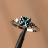 2.00 Ct Princess Cut London Blue Topaz Three-Stone Promise Ring In 925 Sterling Silver