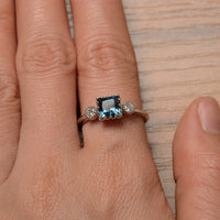 2.00 Ct Princess Cut London Blue Topaz Three-Stone Promise Ring In 925 Sterling Silver