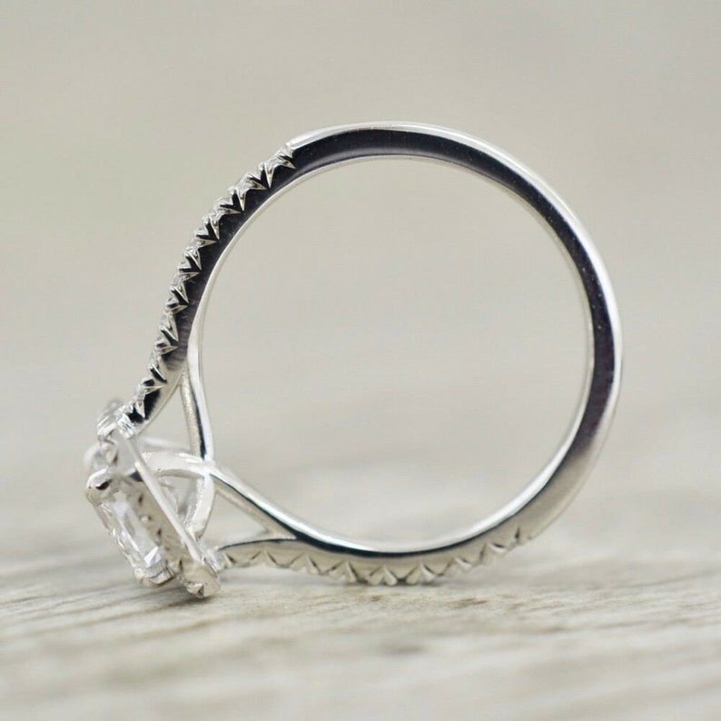 1 CT Emerald Cut White Diamond White Gold Finish On 925 Sterling Silver Halo Engagement Ring - atjewels.in