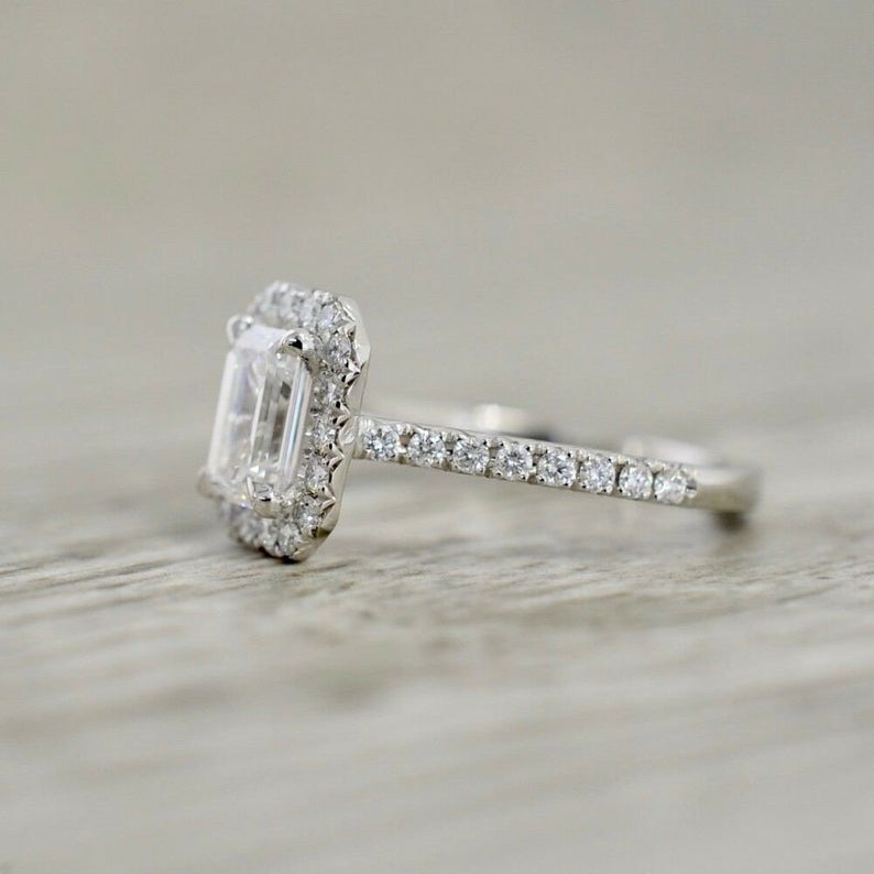1 CT Emerald Cut White Diamond White Gold Finish On 925 Sterling Silver Halo Engagement Ring - atjewels.in