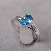 1 Ct Oval Cut Blue Topaz Split Shank Solitaire Promise Ring In 925 Sterling Silver