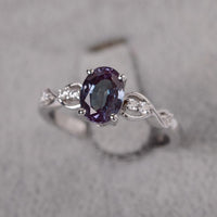 1.75 Ct Oval Cut Alexandrite 925 Sterling Silver Solitaire W/Accents Engagement Ring