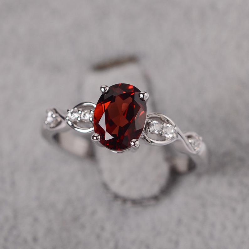 1.25 Ct Oval Cut Red Garnet Infinity Shank Promise Gift Ring In 925 Sterling Silver