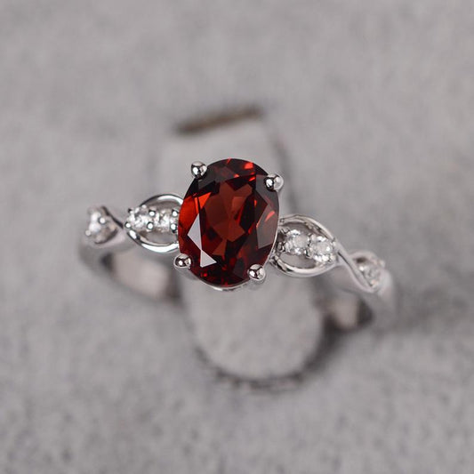 1.25 Ct Oval Cut Red Garnet Infinity Shank Promise Gift Ring In 925 Sterling Silver