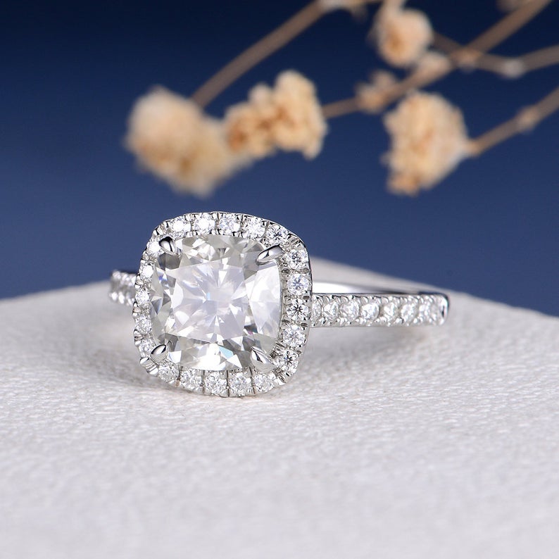2 CT Cushion Cut Diamond 925 Sterling Silver Halo Engagement Ring - atjewels.in