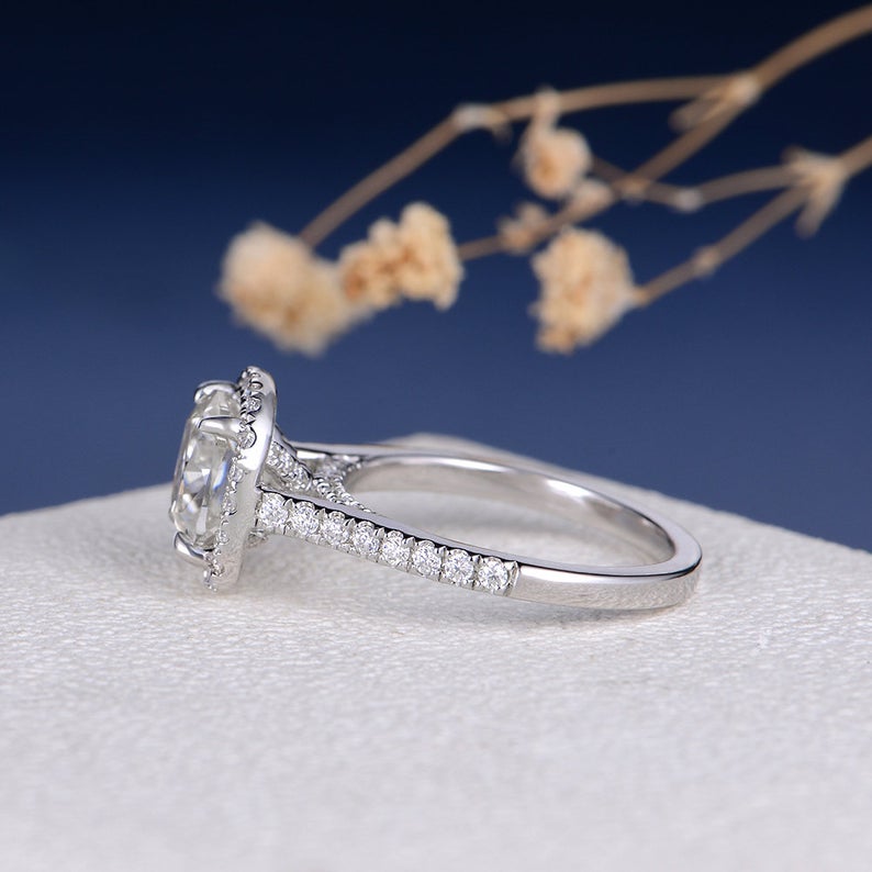 2 CT Cushion Cut Diamond 925 Sterling Silver Halo Engagement Ring - atjewels.in