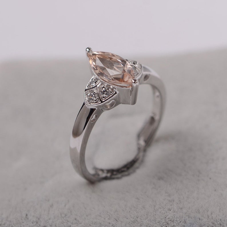 2 CT Marquise Cut Morganite Diamond 925 Sterling Silver Anniversary Ring For Women