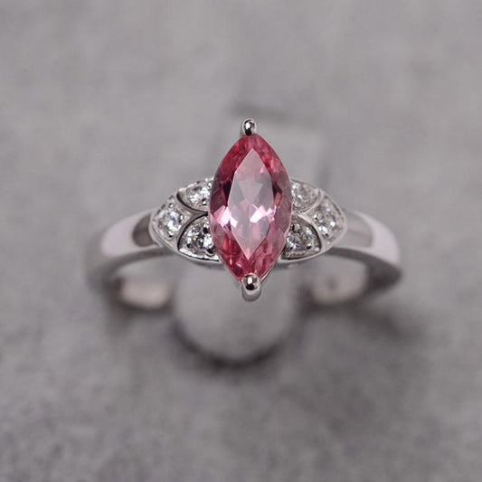 1.25 Ct Marquise Cut Pink Tourmaline 925 Sterling Silver Unique Anniversary Gift Ring