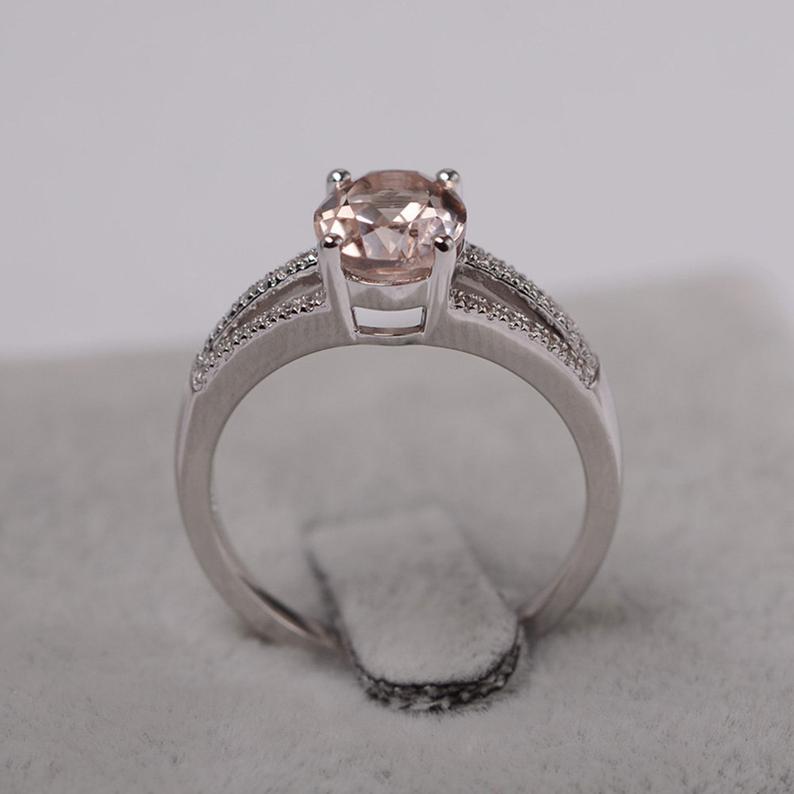 1.75 Ct Oval Cut Peach Morganite Split Shank Engagement Ring In 925 Sterling Silver