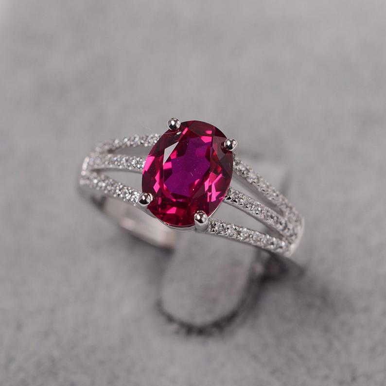 1.75 Ct Oval Cut Pink Ruby Split Shank Anniversary Gift Ring In 925 Sterling Silver
