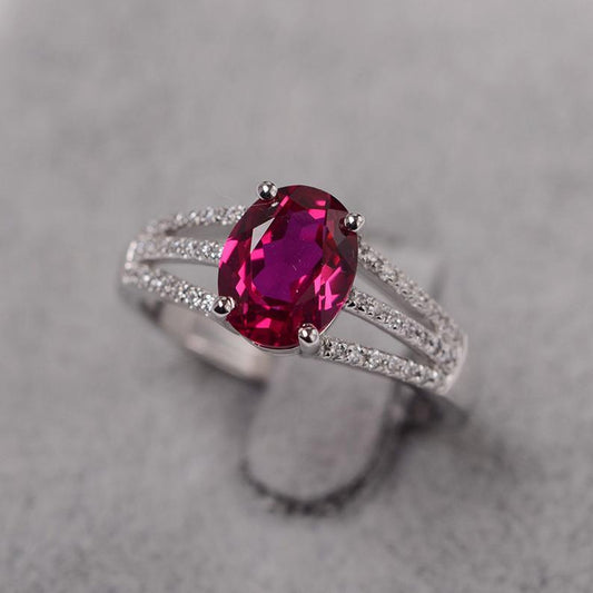 1.75 Ct Oval Cut Pink Ruby Split Shank Anniversary Gift Ring In 925 Sterling Silver