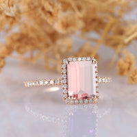 1 CT Emerald Cut Morganite Diamond 925 Sterling Silver Women's Wedding Halo Ring