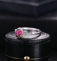 1 CT Oval Cut Red Ruby Diamond 925 Sterling Silver Halo Anniversary Ring