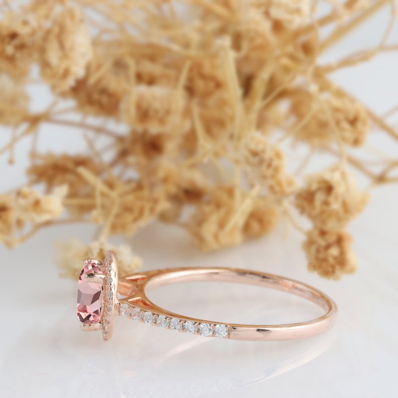 1 CT Round Cut Pink Morganite Diamond 925 Sterling Silver Halo Promise Ring
