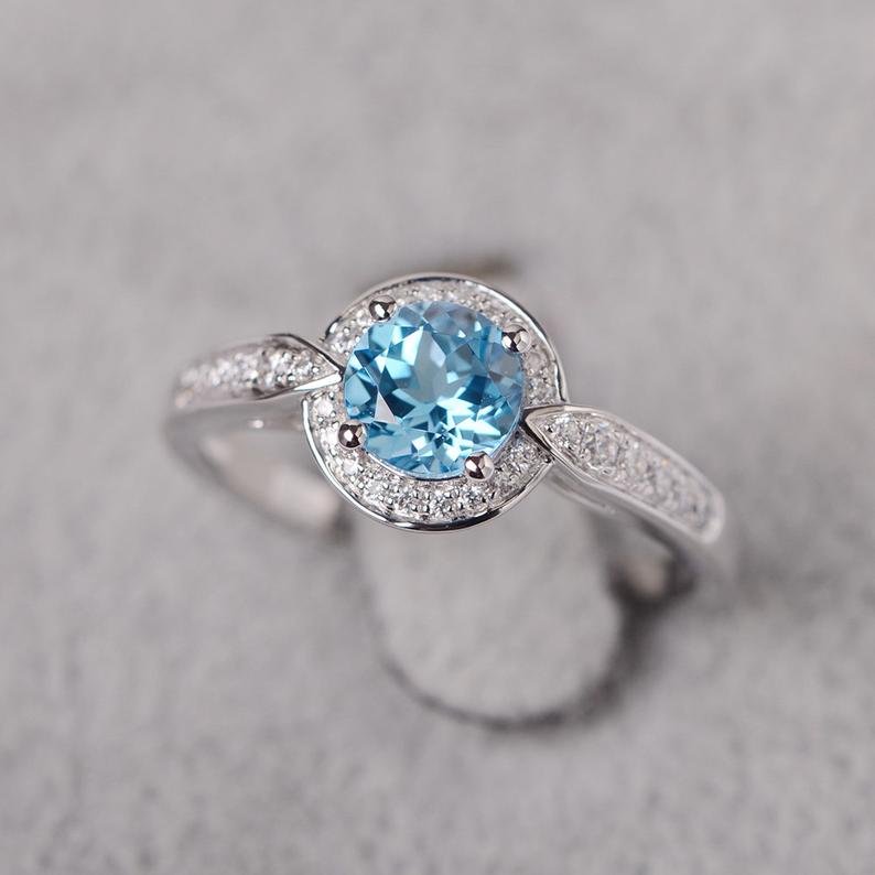 1 CT Round Cut Blue Topaz Diamond 925 Sterling Silver Wedding Ring For Women