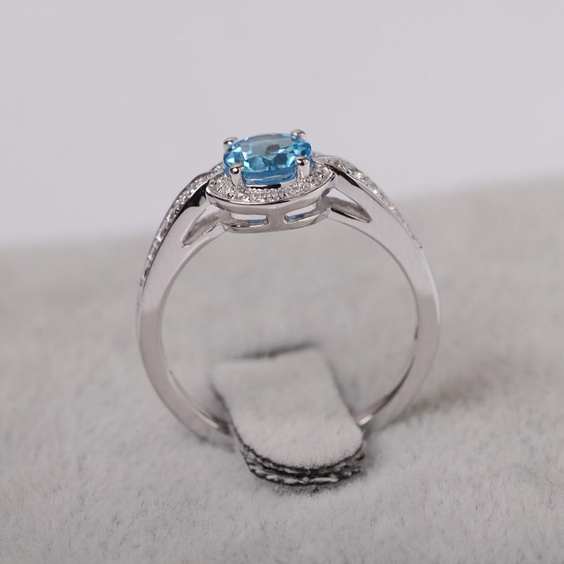 1 CT Round Cut Blue Topaz Diamond 925 Sterling Silver Wedding Ring For Women