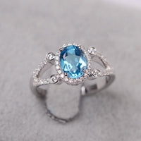 1 CT Oval Cut Blue Topaz Diamond White Gold Over On 925 Sterling Silver Engagement Ring For Women