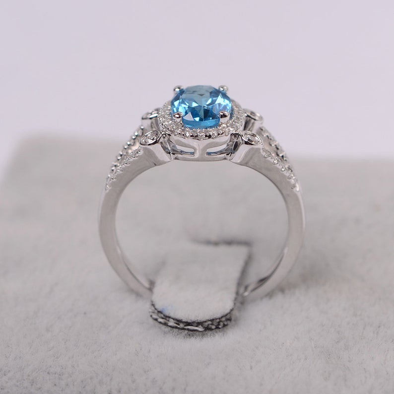 1 CT Oval Cut Blue Topaz Diamond White Gold Over On 925 Sterling Silver Engagement Ring For Women