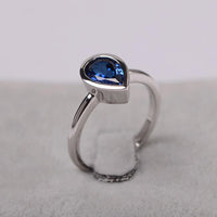 1.00 Ct Pear Cut Blue Sapphire Solitaire September Birthstone Ring In 925 Sterling Silver