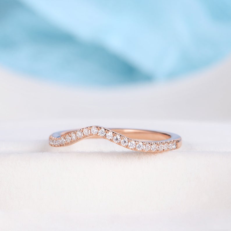 0.25 CT Round Cut Diamond Rose Gold Over On 925 Sterling Silver Half Eternity Curved wedding band Ring