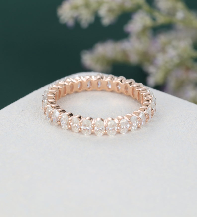 1 CT Oval Cut Diamond Rose Gold Over On 925 Sterling Silver Full Eternity Band Ring